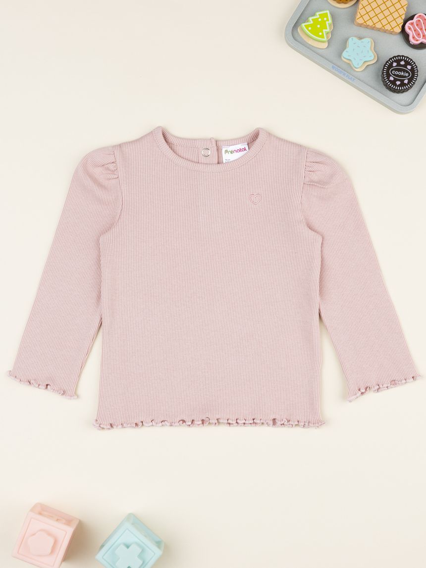 T-shirt bimba rosa costine