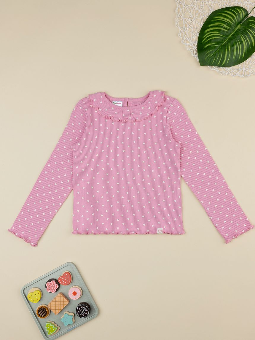 T-shirt bimba rosa cuori allover
