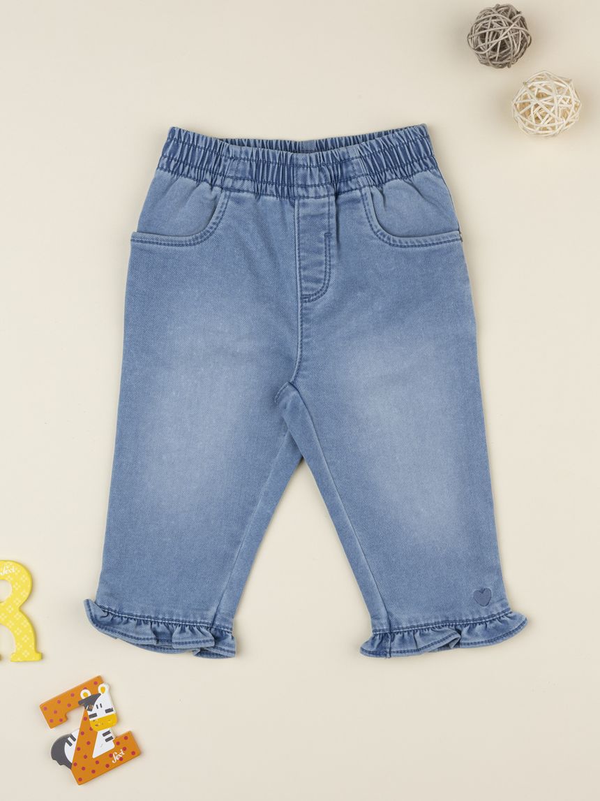 Pantalone denim bimba rouches