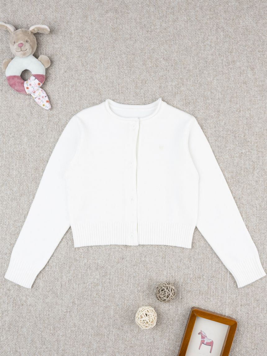Cardigan bambina bianco girocollo