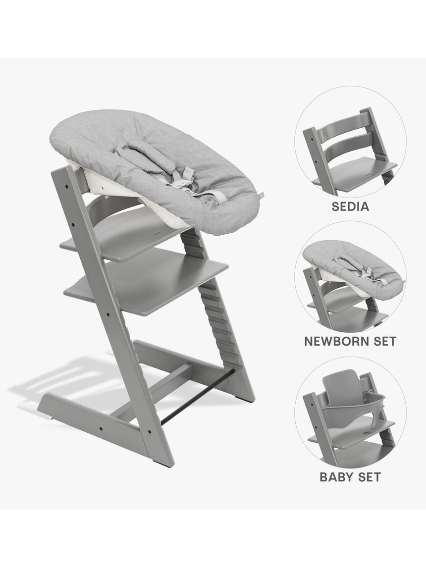 Pack seggiolone tripp trapp® storm grey  sedia + babyset + newborn set grigio - personalizzabile - stokke®