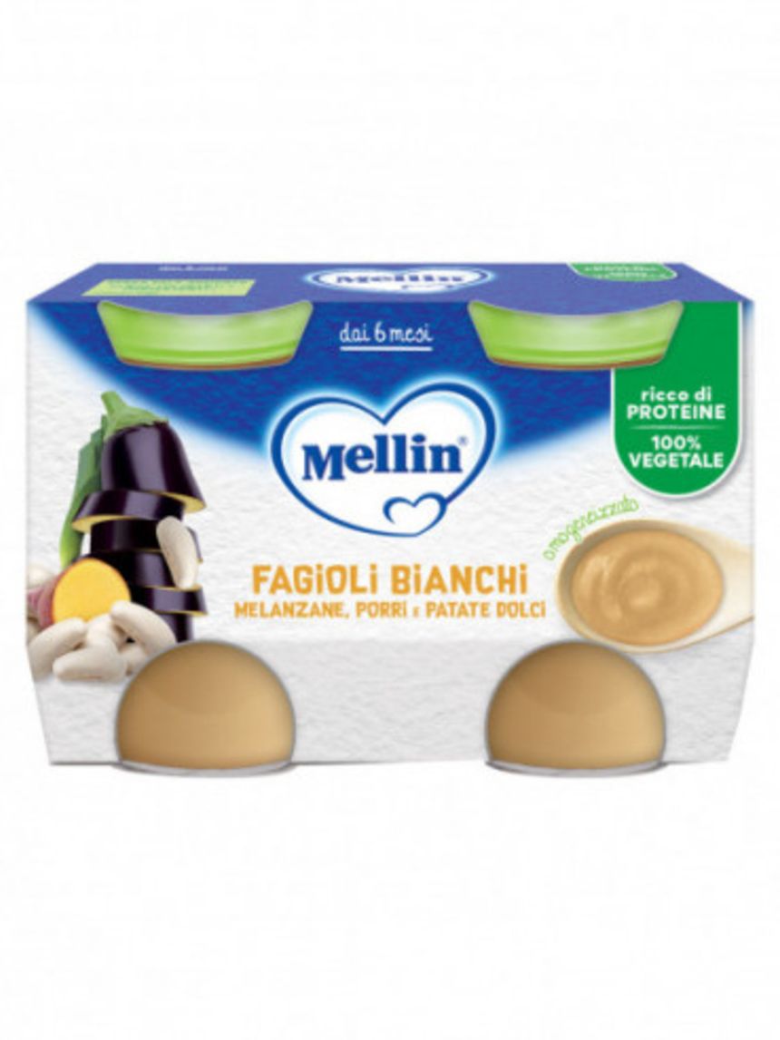 Omogeneizzato fagioli bianchi e melanzane 2 pezzi da130 g - mellin