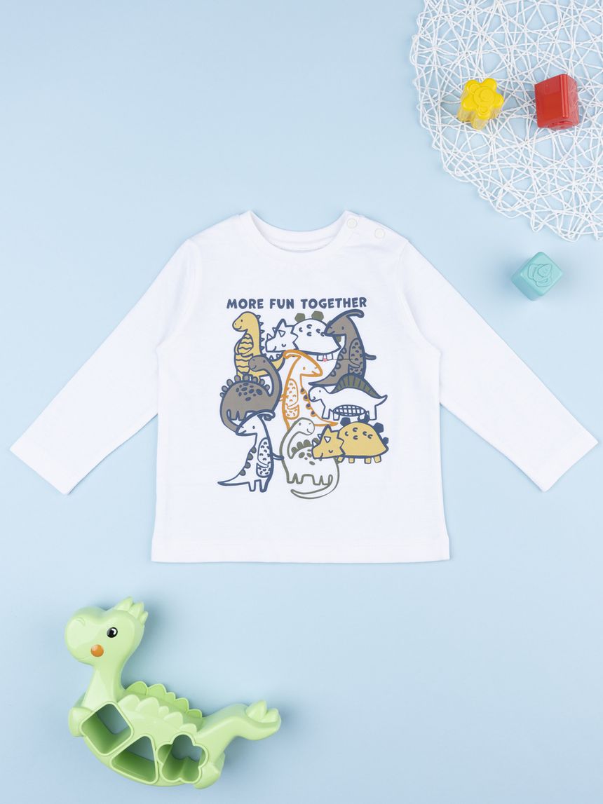 T-shirt bimbo bianca stampata dinosauri
