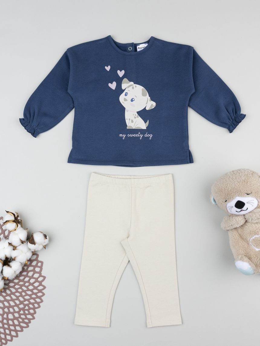 Completo jogging bimba blu/beige cagnolino
