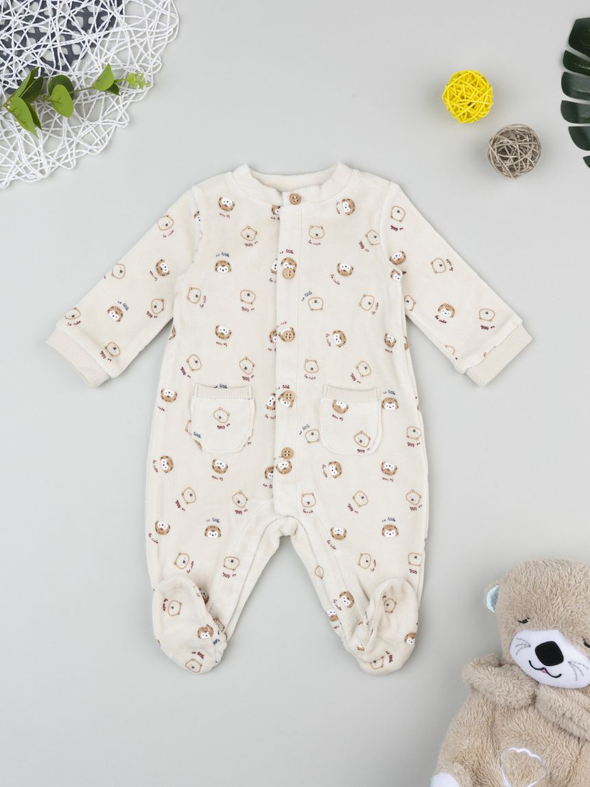 Tutina ciniglia neonato beige con allover