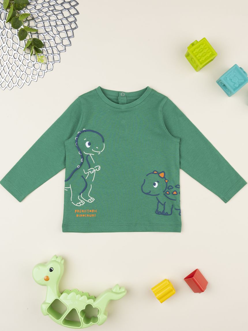 T-shirt bimbo verde stampata dino