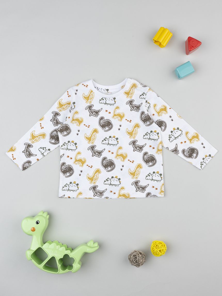 T-shirt bianca bimbo allover dino