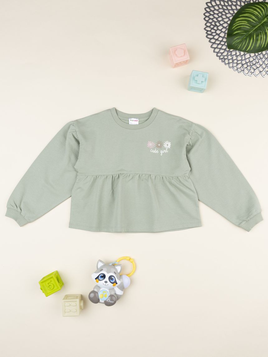 Felpa bimba verde stampa margherite