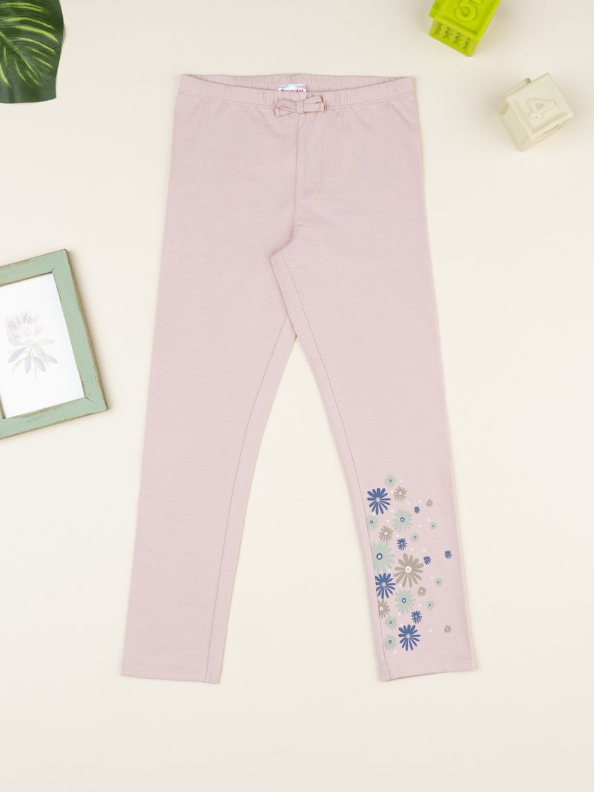 Legging bimba rosa con stampa fiori
