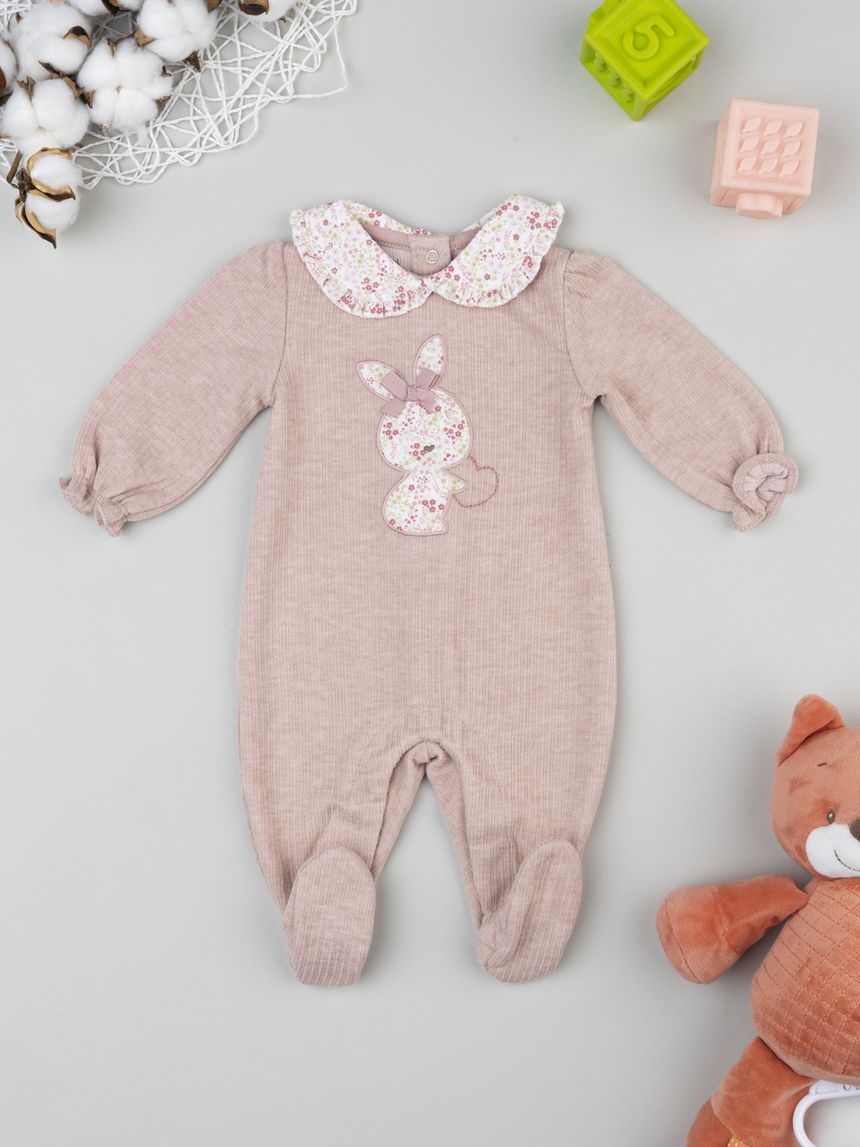 Tutina neonata rosa antico patch coniglietto