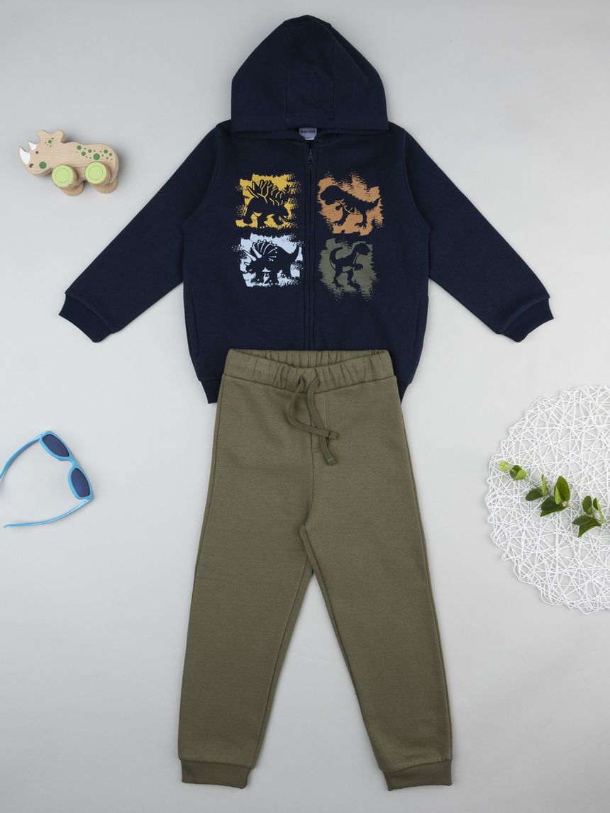 Completo jogging felpato bambino blu/verde