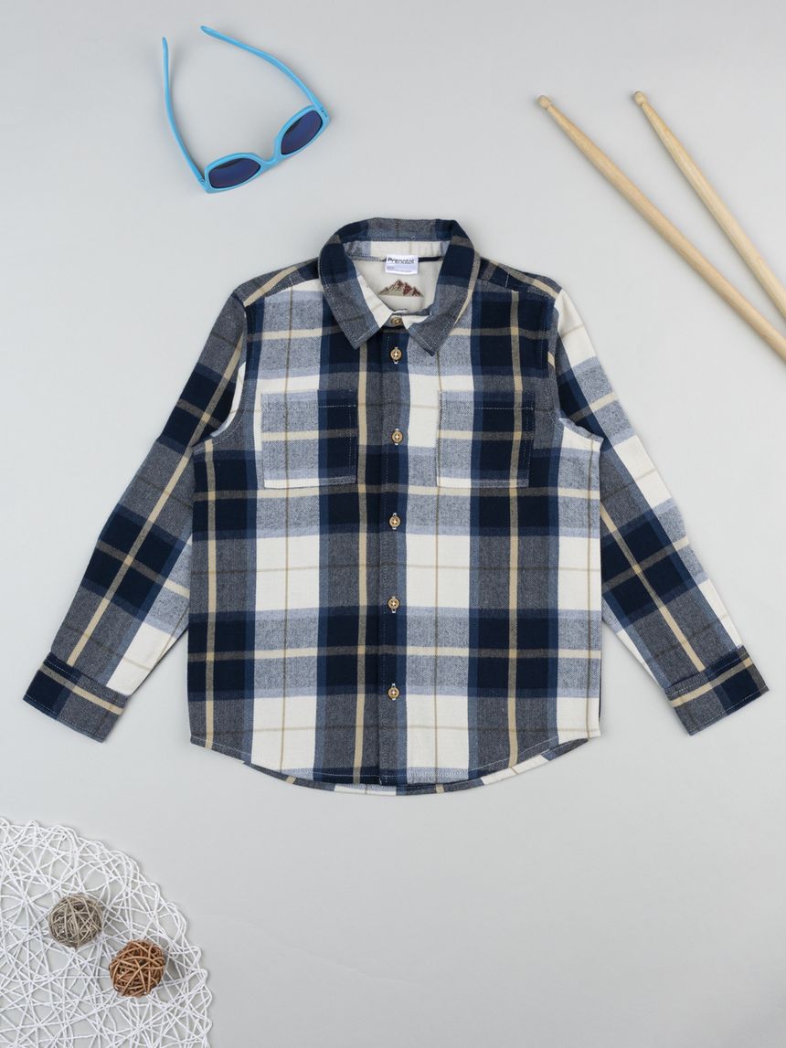 Camicia flanella bambino bianco/blu