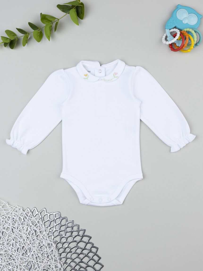 Body bimba bianco ricamo fiori
