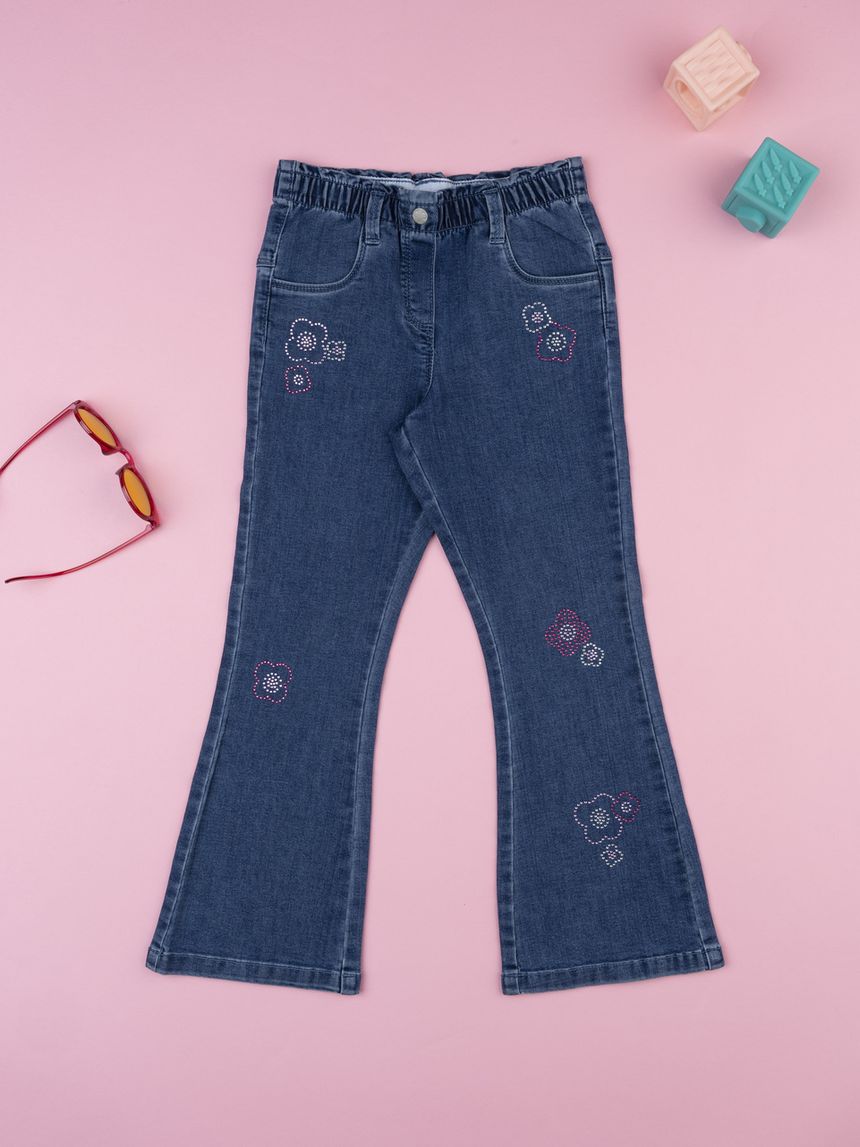 Jeans denim zampa bambina  fiori