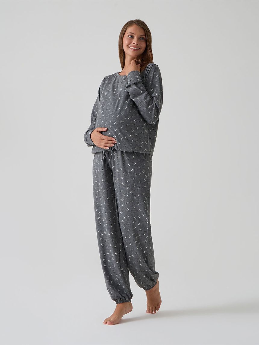 Pigiama premaman due pezzi grigio con allover