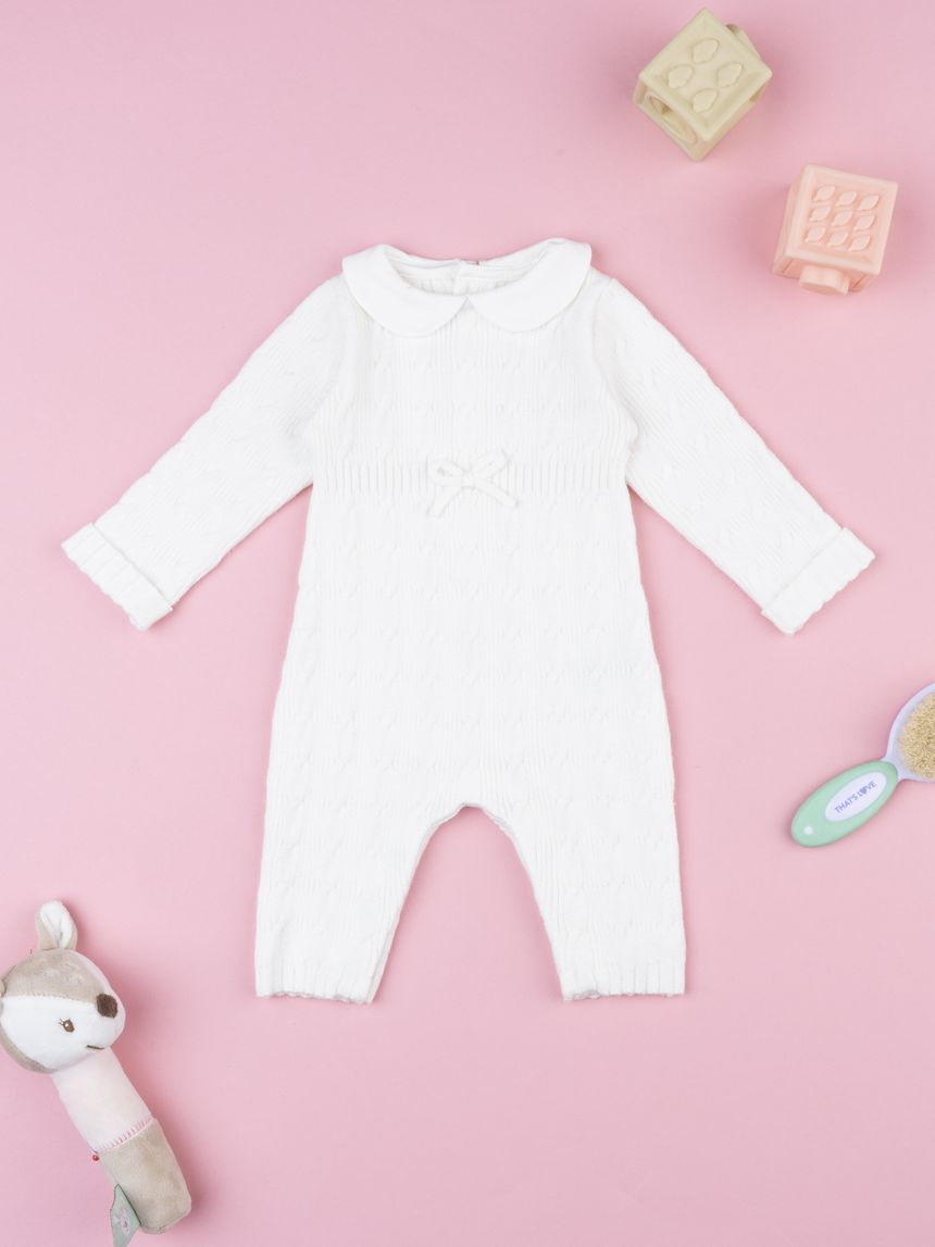 Tutina neonata tricot bianco con fiocco
