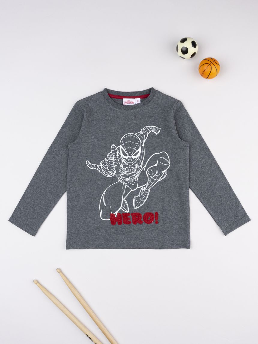 T-shirt bimbo grigia stampa spiderman