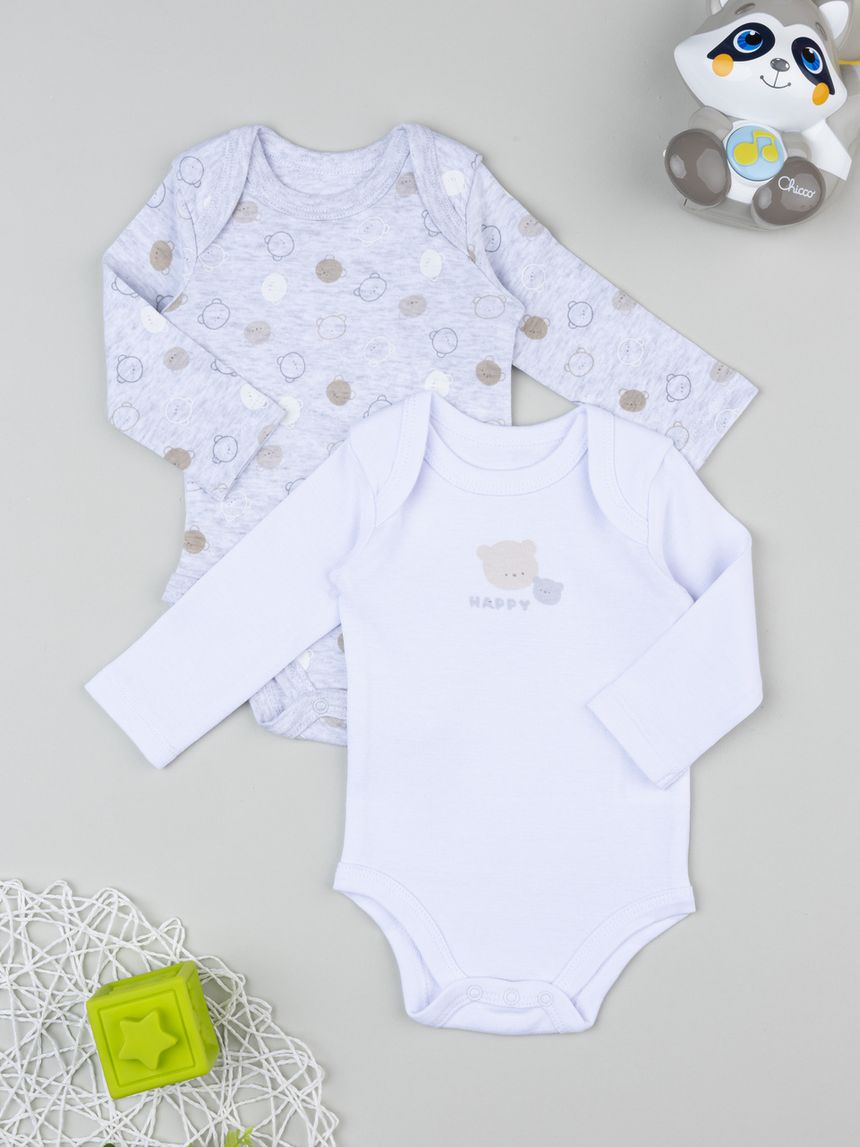 Pack 2 body manica lunga bambino bianco/grigio