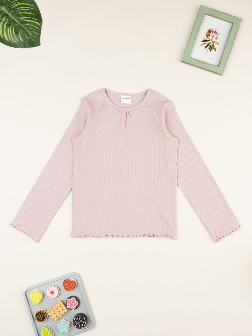 T-shirt bambina rosa costine