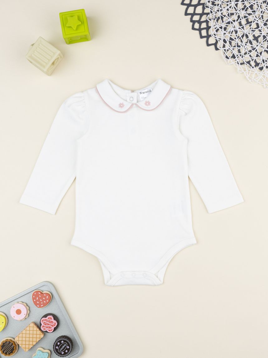 Body bimba bianco ricamo colletto