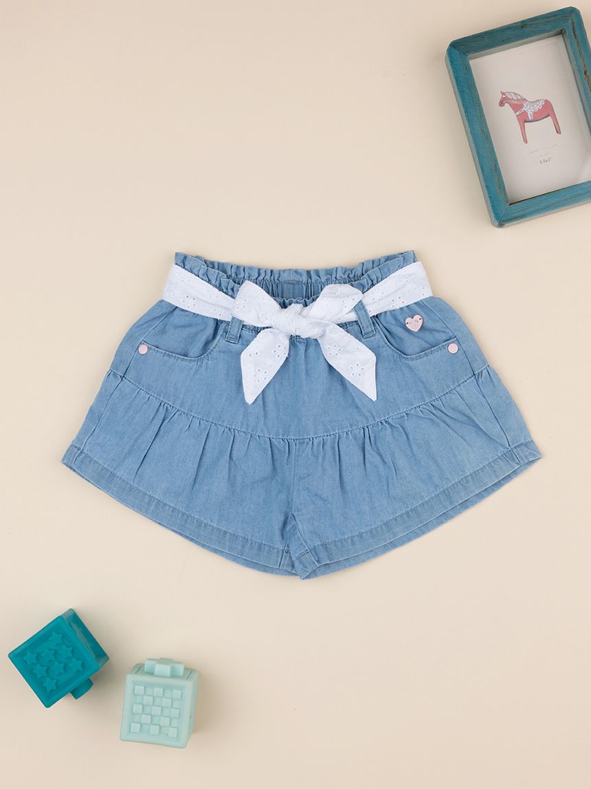 Shorts chambray bimba con fiocco