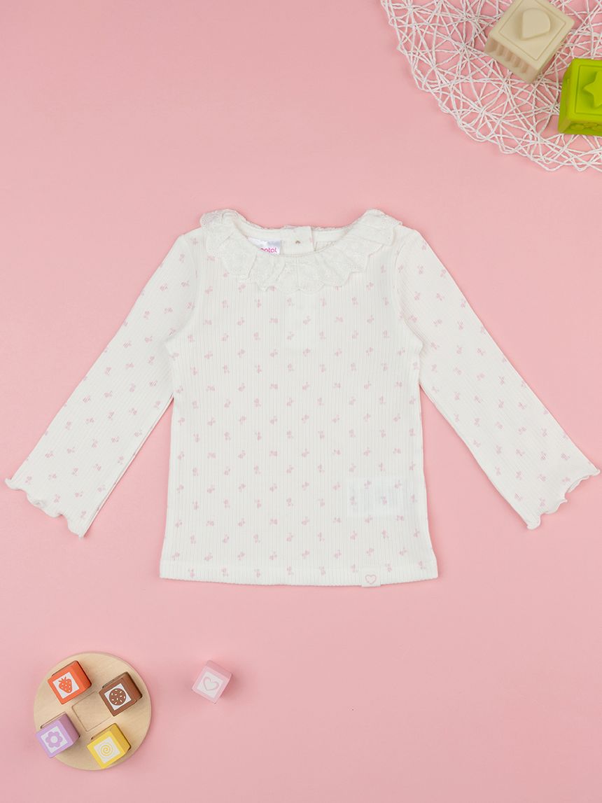 T-shirt coste bimba bianca allover
