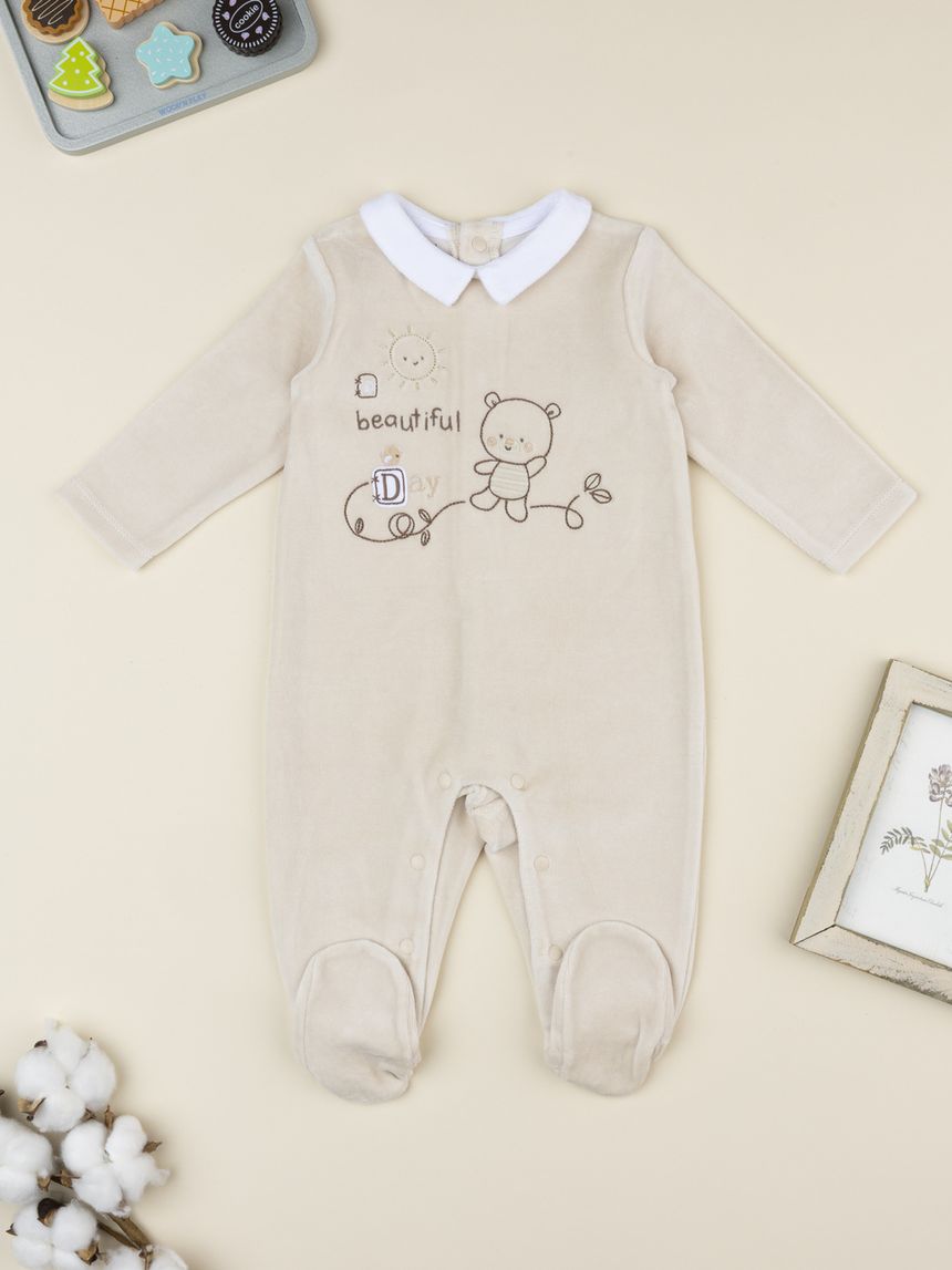 Tutina neonato beige con ricami