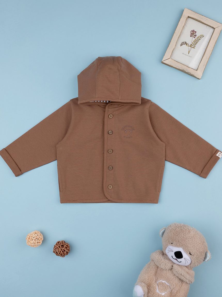 Cardigan bimbo marrone con cappuccio