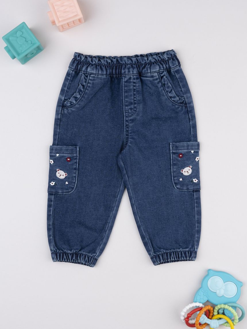 Pantalone denim bimba ricamato