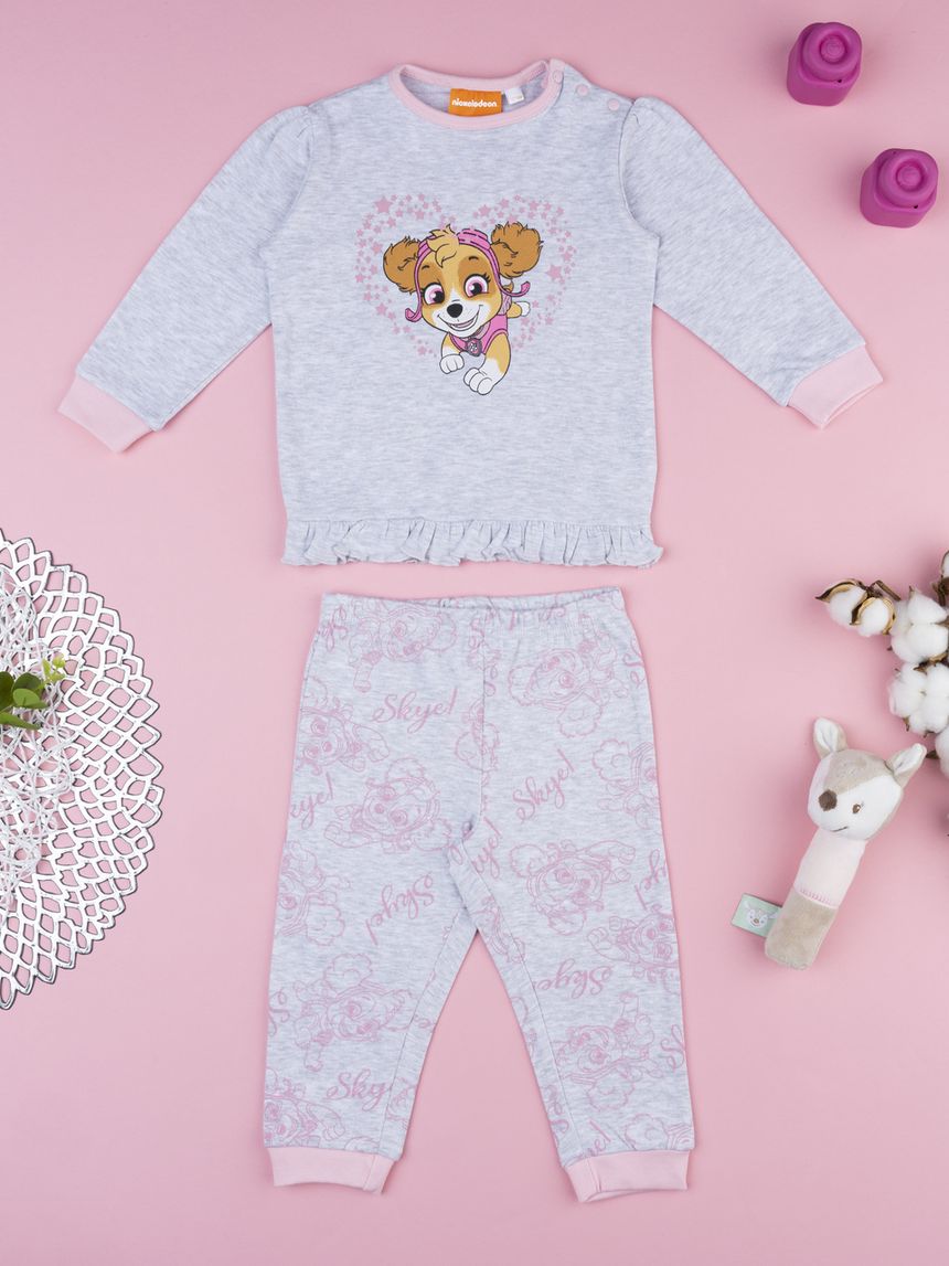 Pigiama due pezzi bimba paw patrol grigio/rosa