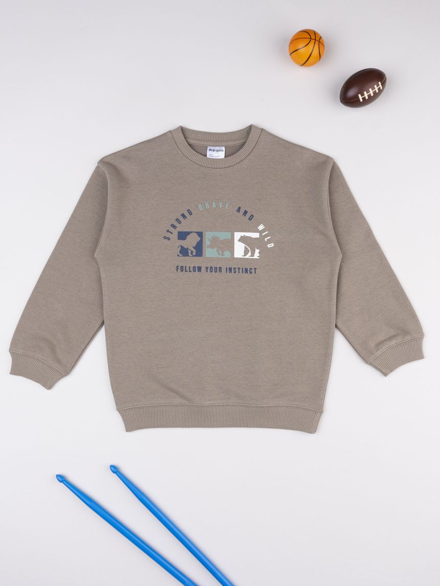 Felpa bimbo marrone stampa dinosauri