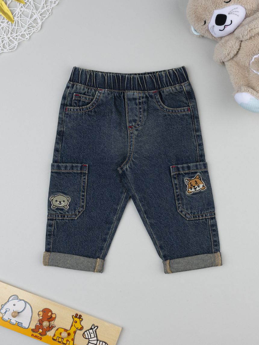 Pantalone bimbo denim toppe e tasche