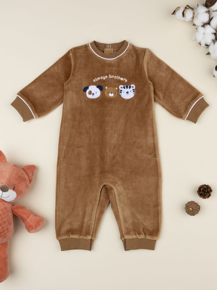 Tutina neonato ciniglia marrone