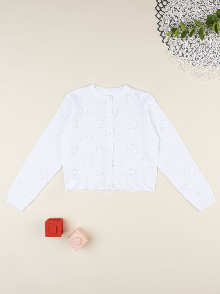 Cardigan bianco traforato bambina