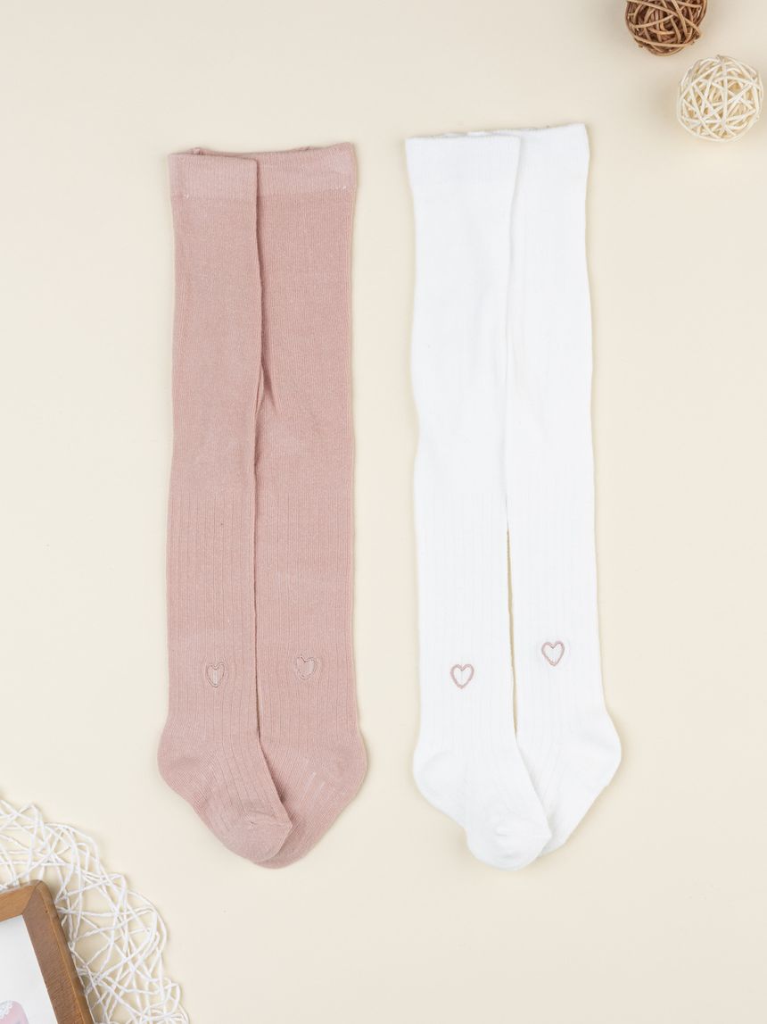 Pack 2 collant coste bambina con cuori
