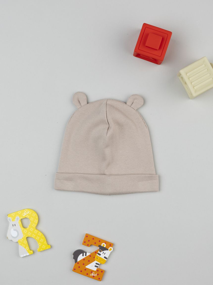 Berretto bimbo beige con orecchie