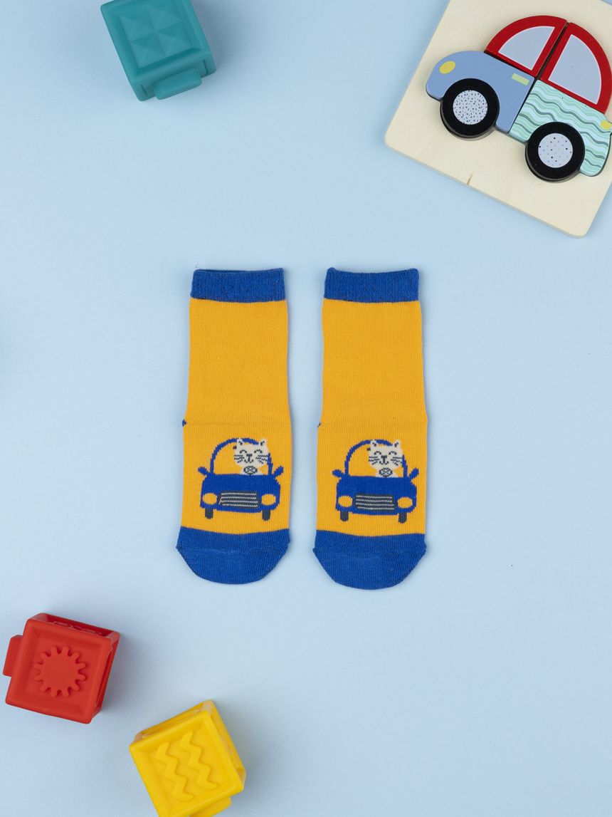 Antiscivolo bimbo giallo/blu macchinina