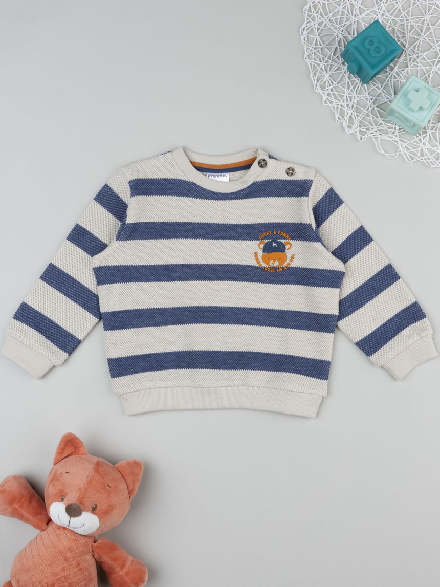 Maglia bimbo rigata blu/beige con stampa