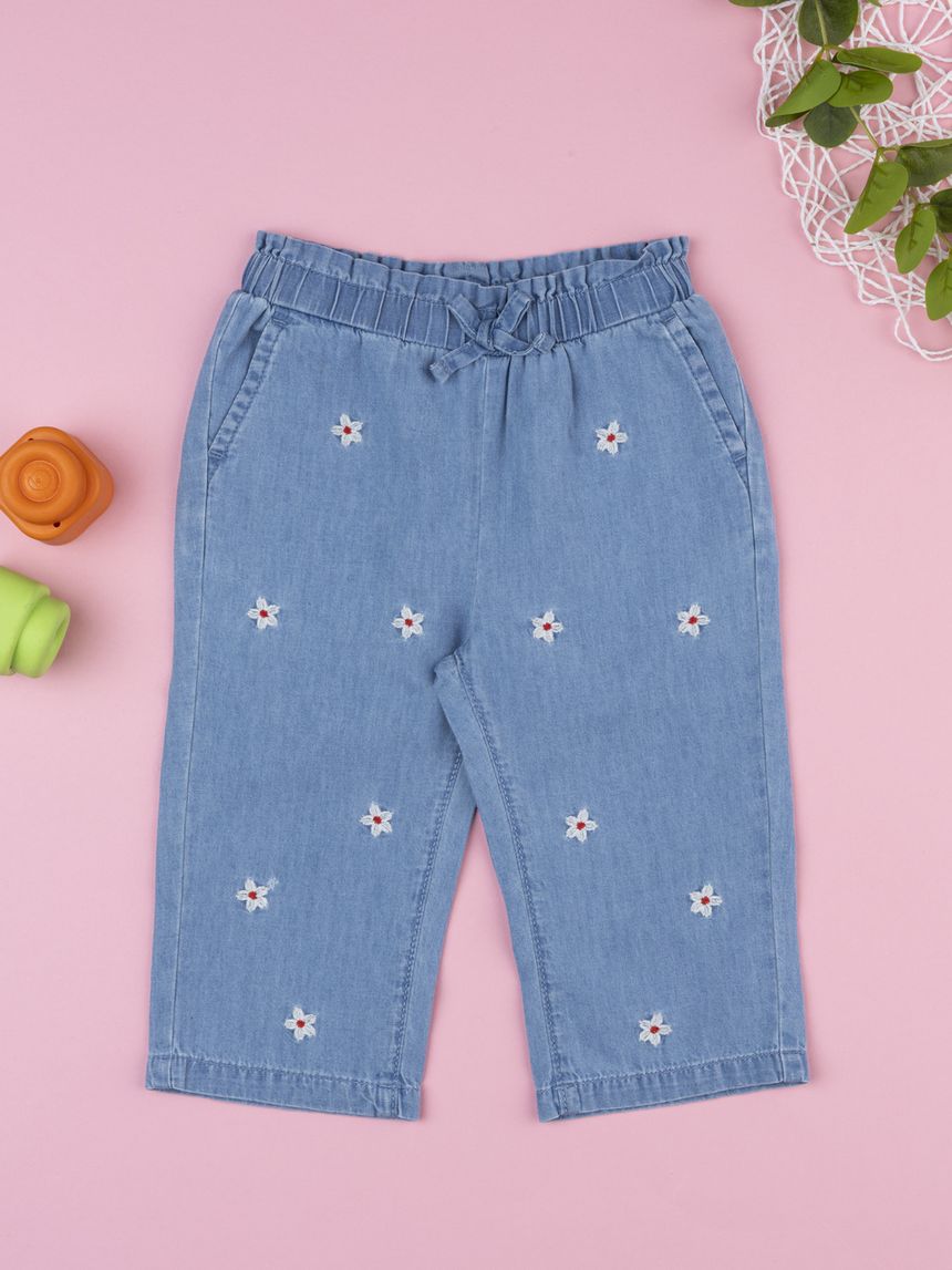 Pantaloni denim bimba ricami