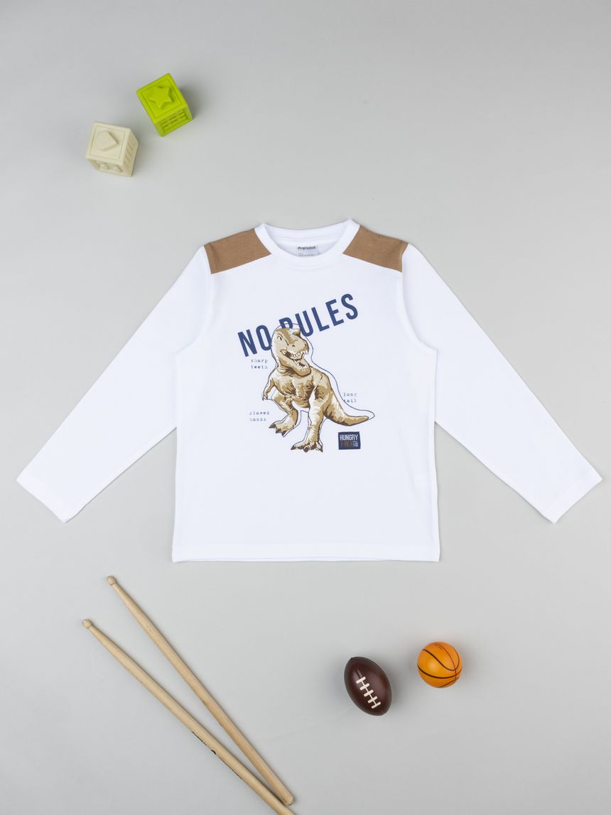 T-shirt bambino bianca stampa t-rex