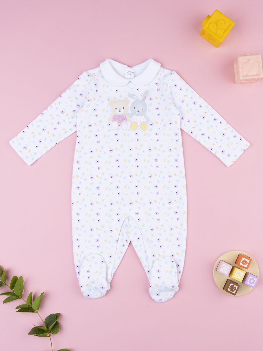 Tutina neonata bianca stampata baby smile