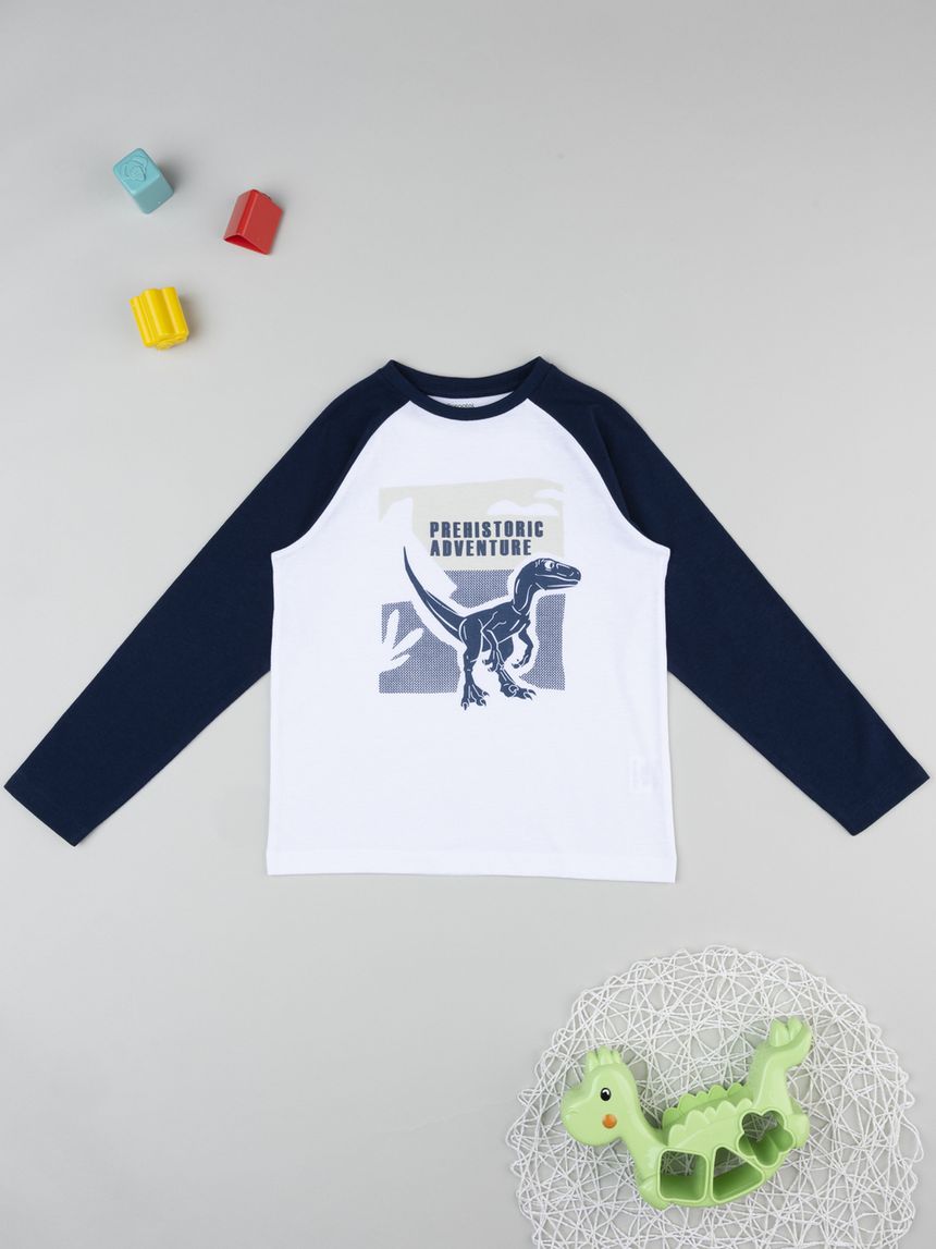 T-shirt bambino bianca/blu stampa