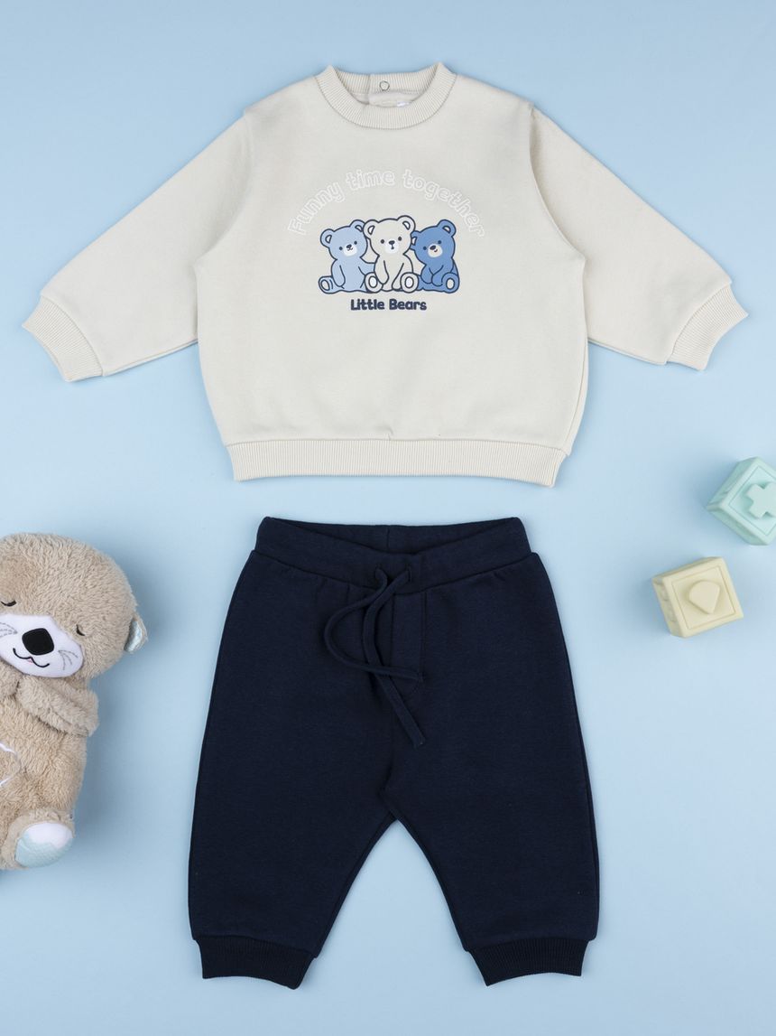 Completo jogging bimbo beige/blu orsetti