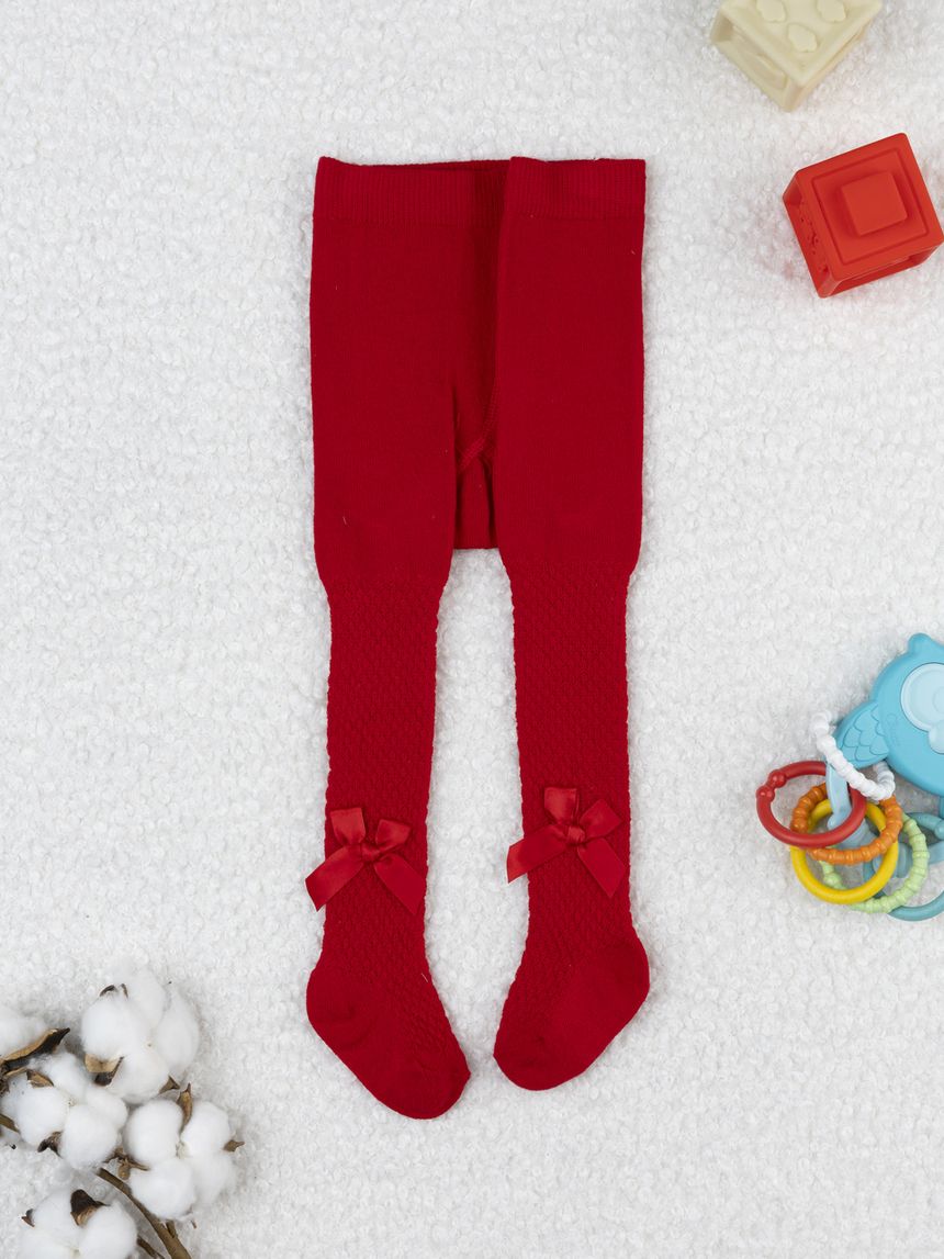 Collant rossi bambina con fiocco