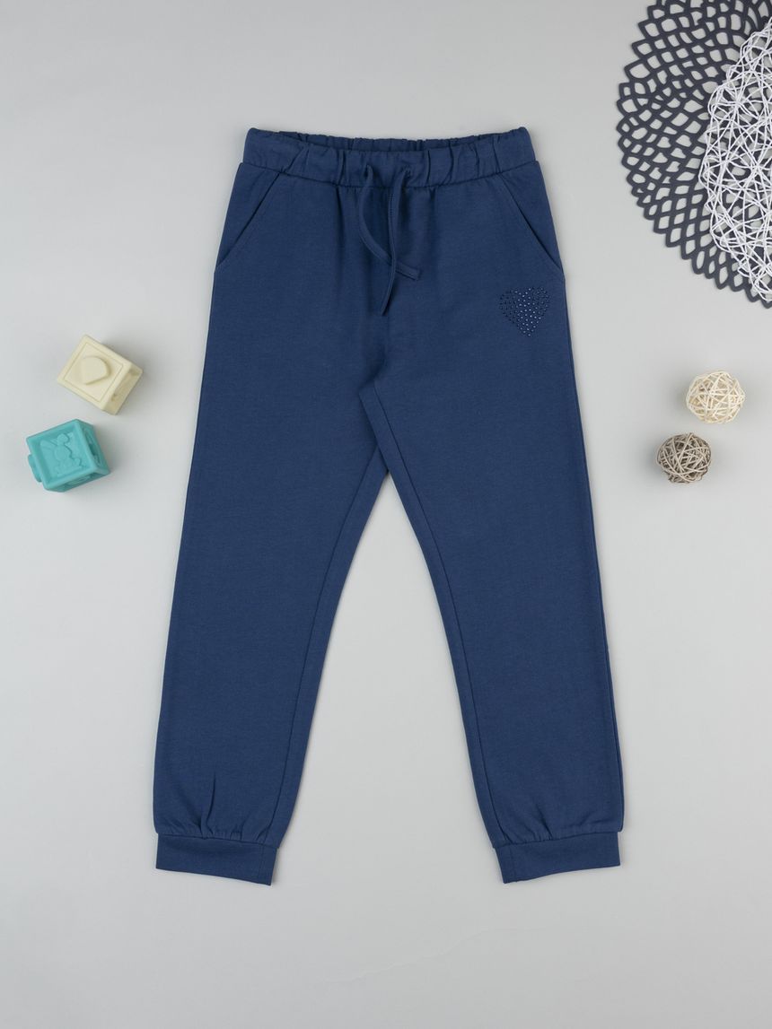 Pantalone bambina blu cuore strass