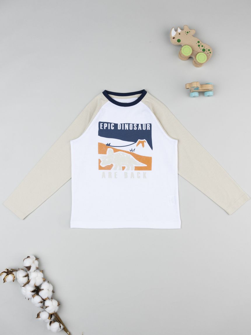 T-shirt bambino bianca/beige dinosauri
