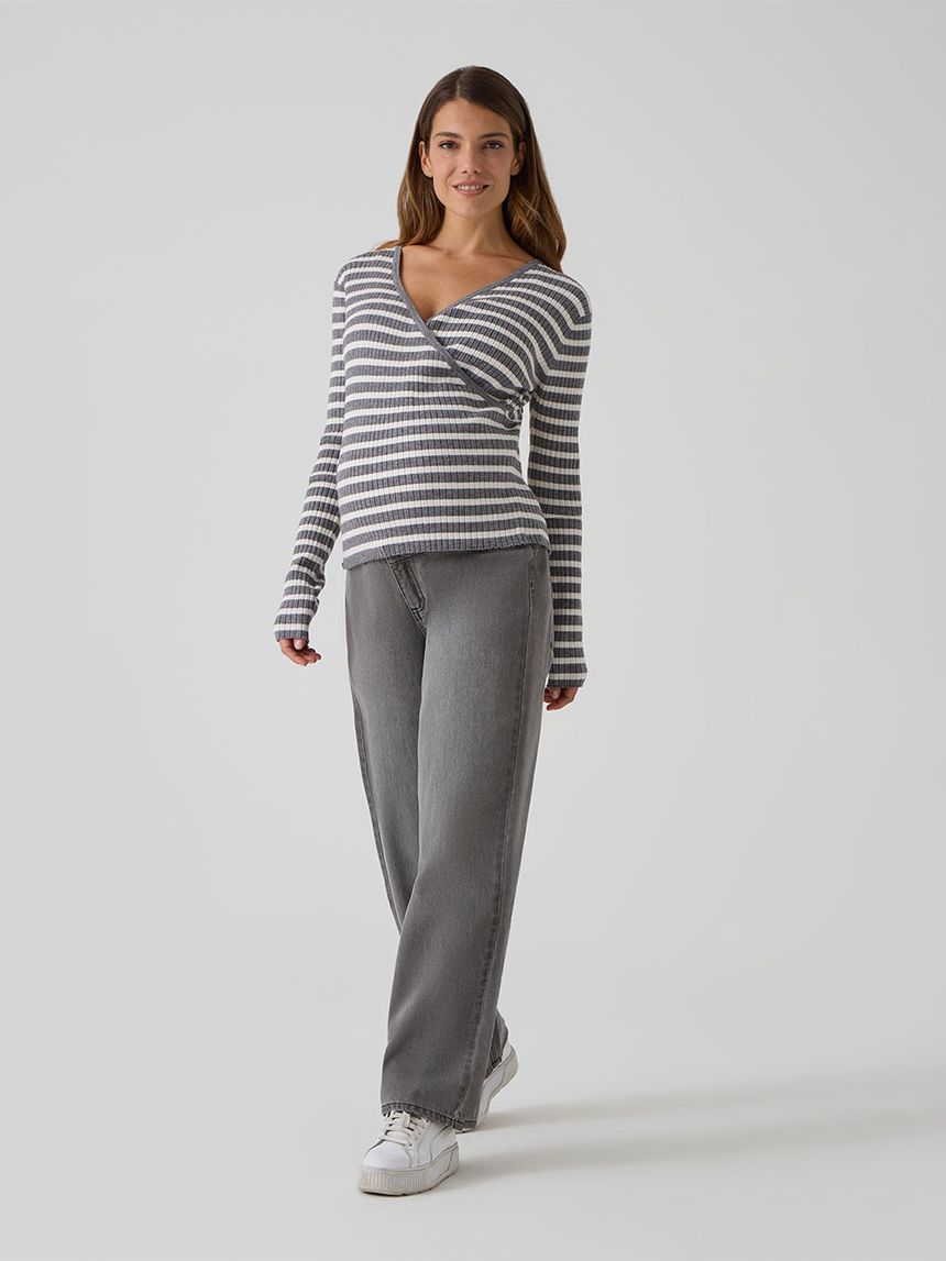Maglia tricot premaman rigata grigia