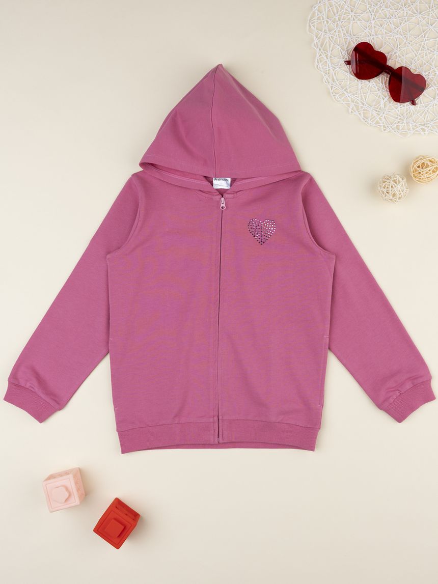 Felpa bambina rosa cuore strass