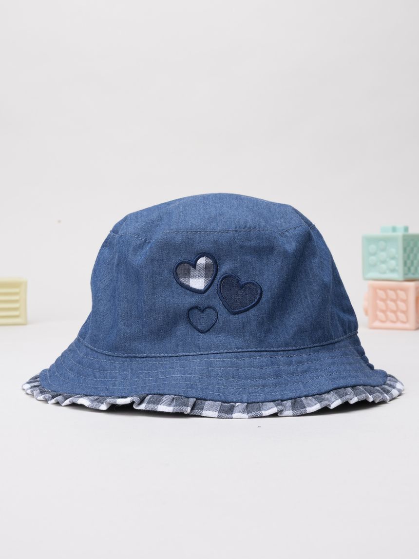 Cappello pescatore bimba denim cuori