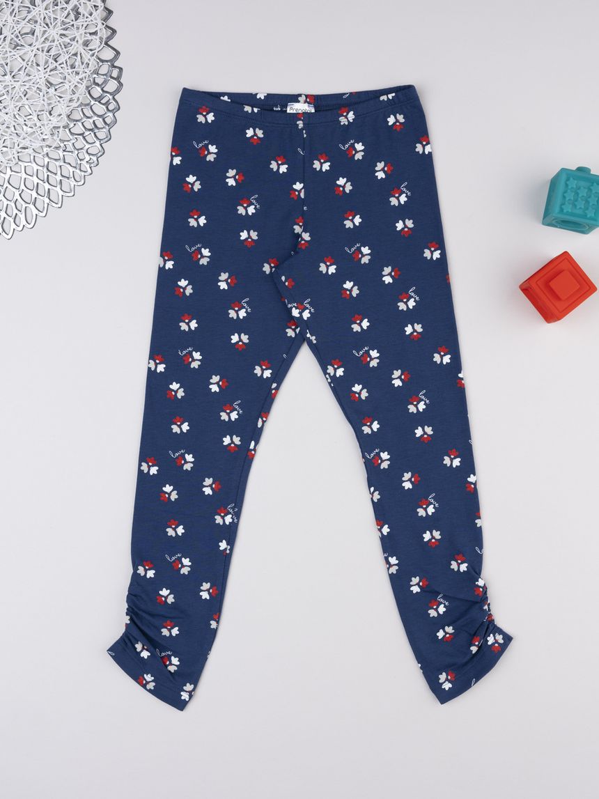 Legging bambina blu stampa fiori allover